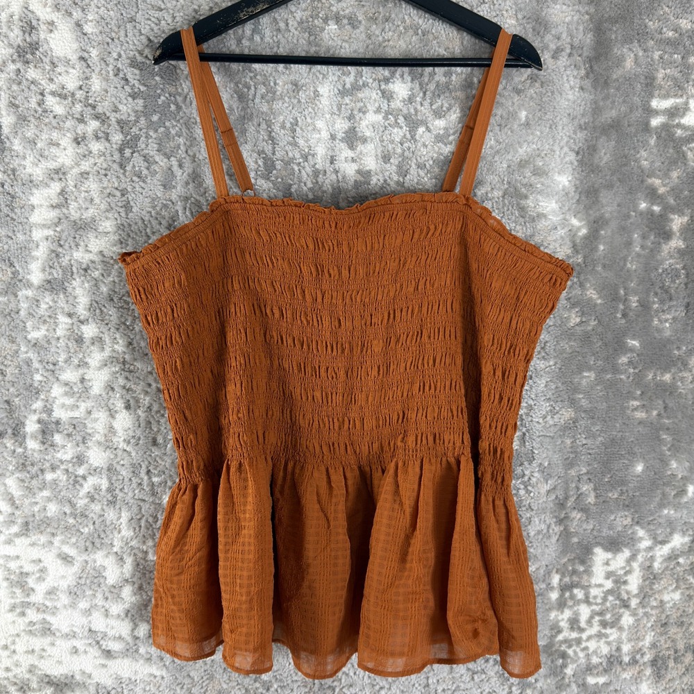 New Torrid Size 4 Peplum Chiffon Smocked Top Amber Brown Sleeveless Women